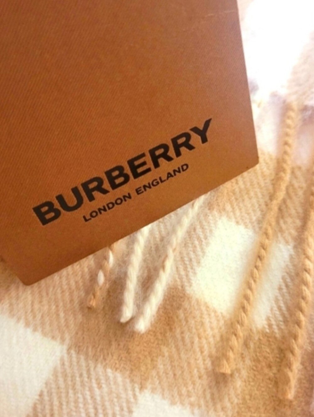 Burberry Beige & Light Pink Check Cashmere Scarf